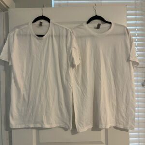 Gildan 2 Plain White Crewneck T-Shirts Heavy Cotton Large